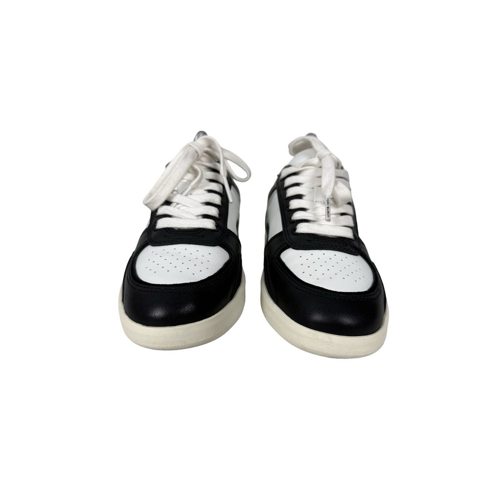 Tory Burch Clover Court Leather Sneakers Black White Womens 6.5 Casual Athletic - Picture 5 of 10